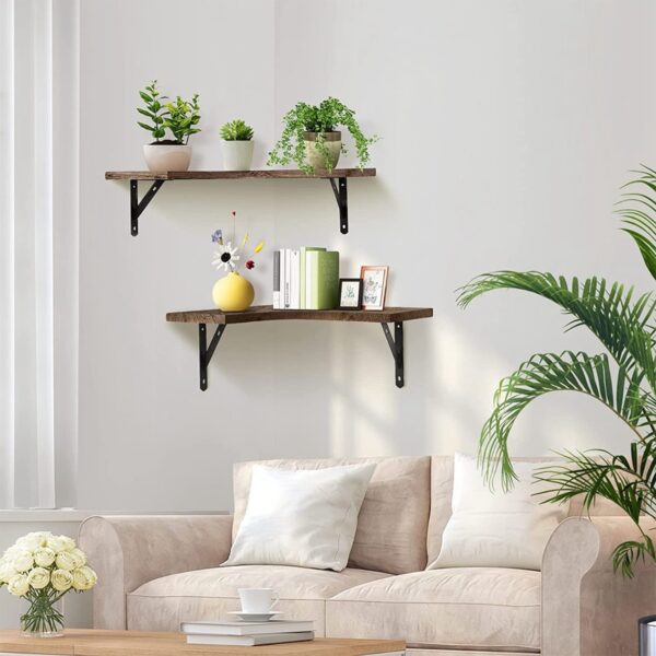 4Packs Per Set Corner Floating Shelf Wall Mount Display Storage Shelf Organizer Wood Metal Bedroom Living Room Decoration - Image 2