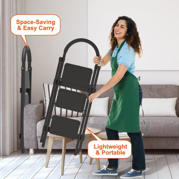 1Pc 3Step Foldable Ladder With Wide Anti-Slip Pedal Safety Locking Design Soft Handgrip Portable Lightweight Folding Step Stool 330LBS Load Capacity For Household Kitchen Office - Image 5