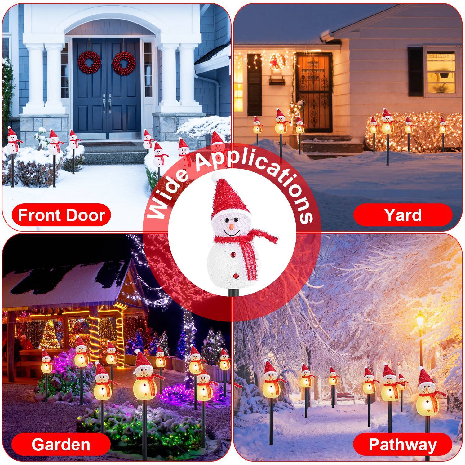 1Pc Solar Powered Lamp 3 Snowmen Outdoor Decorative Christmas Lamp Garden Stake Light IP55 Waterproof Santa Landscape Light Warm White LED Lighting Pathway Yard Patio - Image 3
