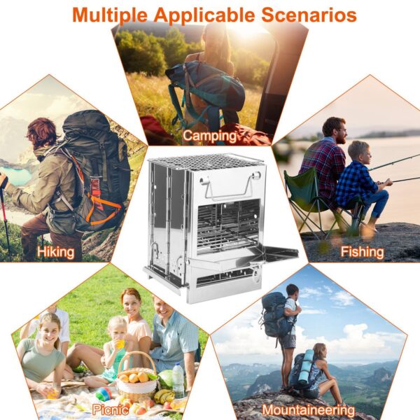 1Pc Portable Backpacking Stove For Camping Hiking Picnic BBQ Outdoor Cooker Folding Travel Charcoal Stove With Handle Carry Bag 2 Bolts - Image 6