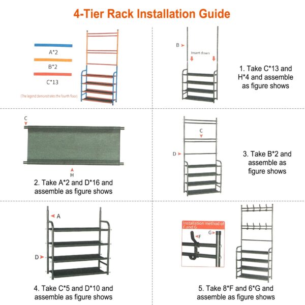 Entryway Coat Hat Rack Shoe Storage Shelf 5 Tier Shoe Rack Freestanding Hall Tree Garment Hanger Stand Clothes Shoe Organizer Combo - Image 7