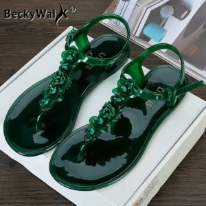 New Summer Women Flat Sandals Female Beach Casual Slipper Jelly Shoes Woman PVC Flowers Flip Flops Shoes Ladies Sandlas WSH3541