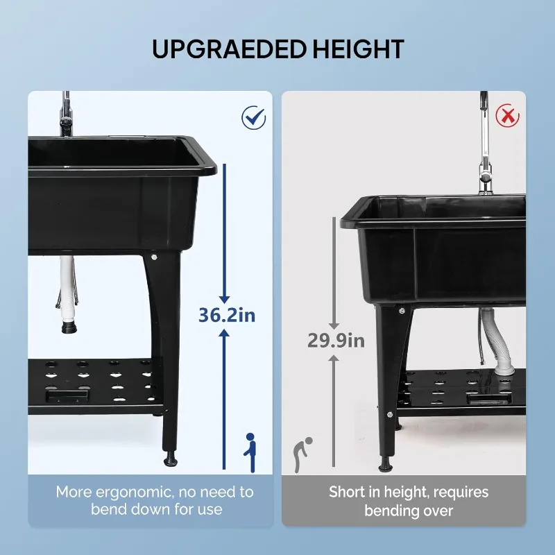 Spacious White Utility Sink Laundry Tub for Laundry Room, Garage Washing Station, Slop Sink, Freestanding Sink ,Black - Image 2