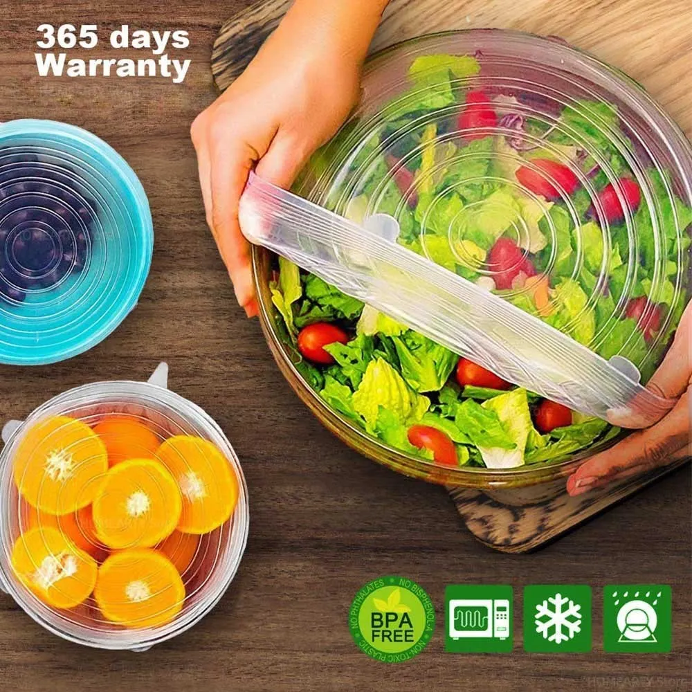 6 Pcs Silicone Cover Stretch Lids for Kitchen Microwave Food Covers Bowl Caps Elastic Silicone Lid Cap Universal Adaptable Lids - Image 2