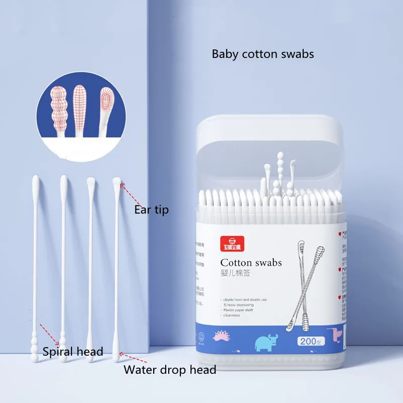 Double Disposable Cotton Swab Makeup Nose Ear Sticks Cleaning Lint Free 200pcs Cotton Spiral Ear Care Buds Swabs Baby Care Tools - Image 2