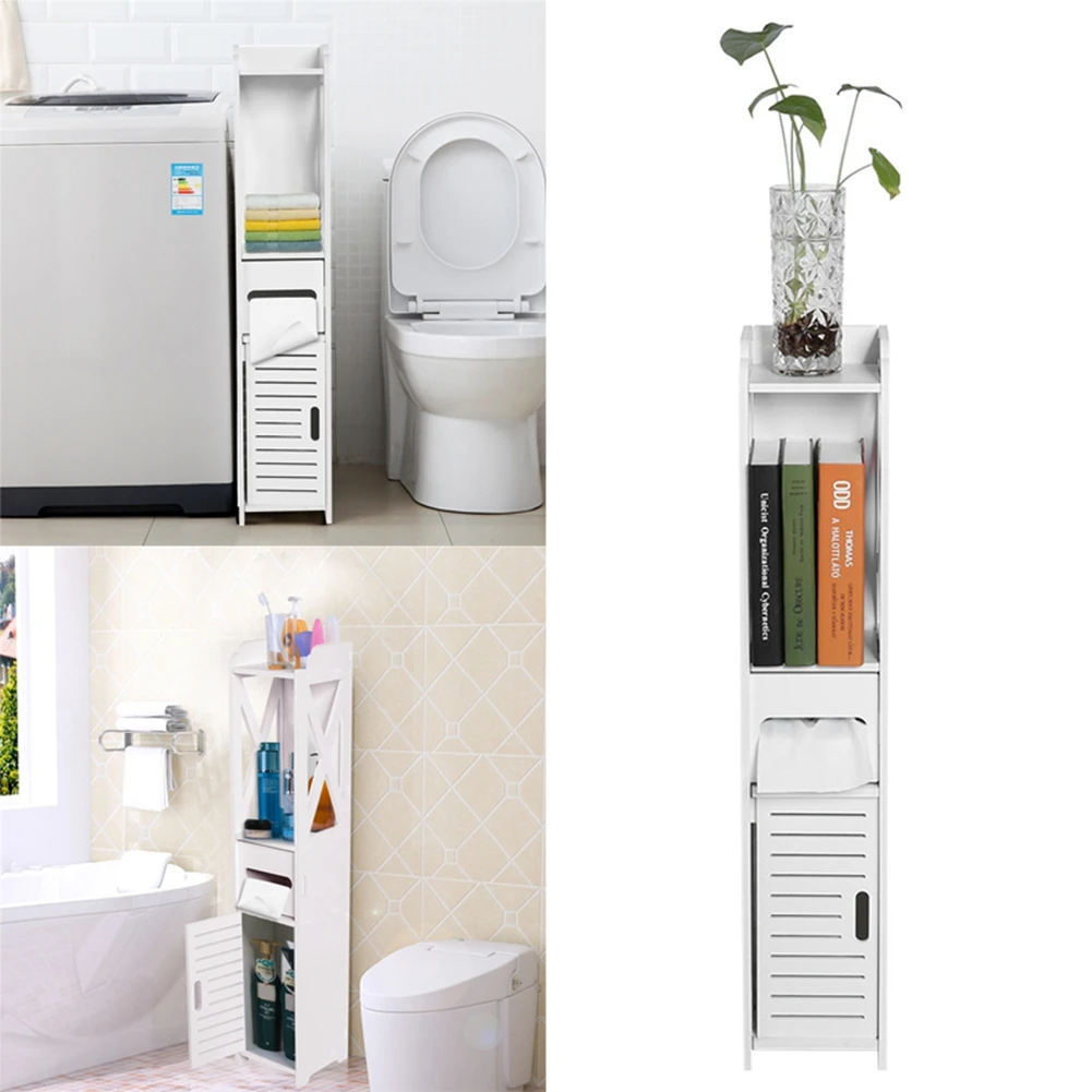 Bathroom Cabinet Bathroom Cupboard 80x15.5x15CM Bathroom Toilet Furniture Cabinet White Wood Cupboard Shelf Tissue Storage Rack - Image 2