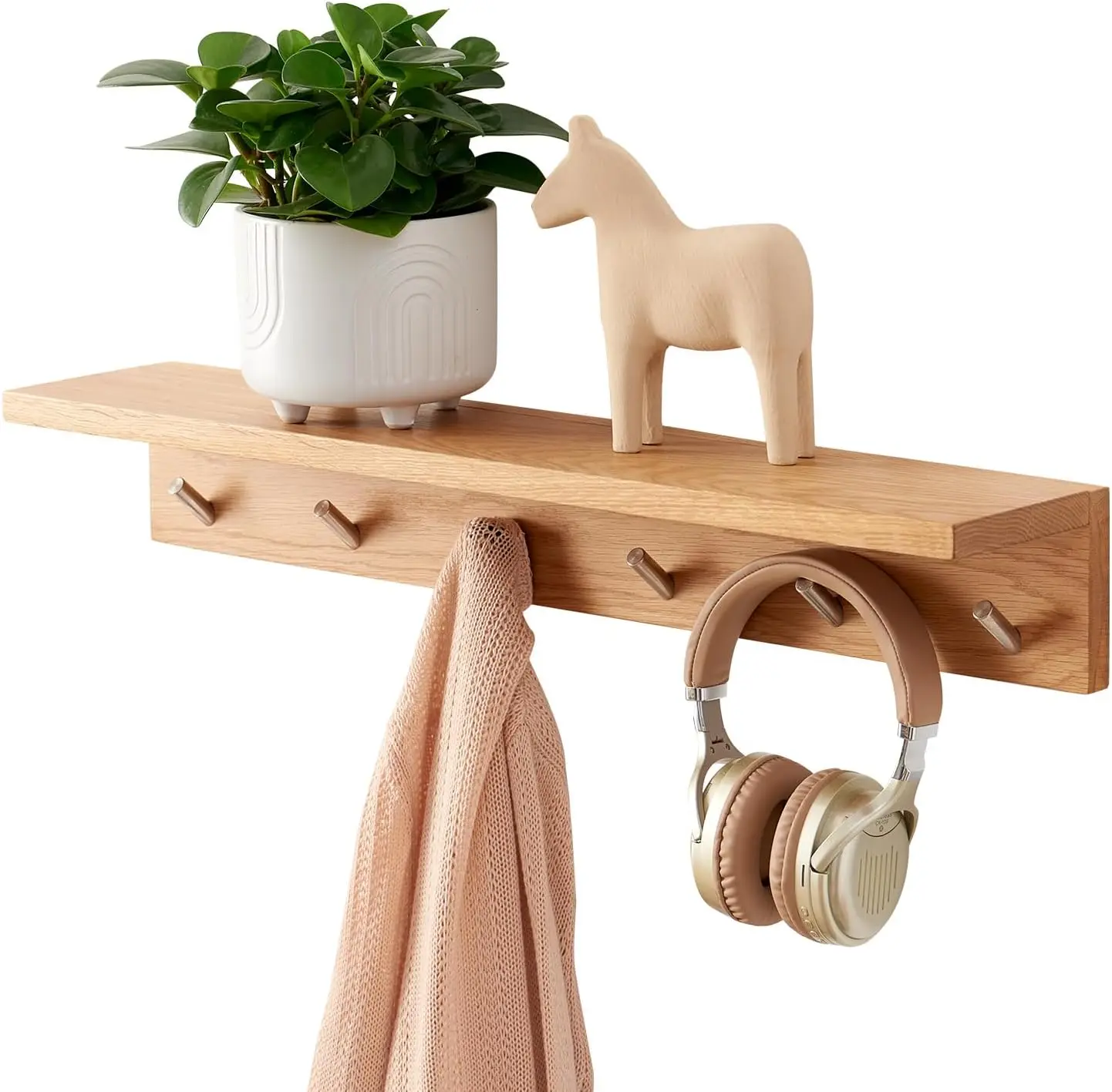 t Rack Shelf Wall Mounted Oak Wood Entryway Shelf With 6 Hooks Wall Coat Hook Rack With Floating Shelf For Bedroom, Living