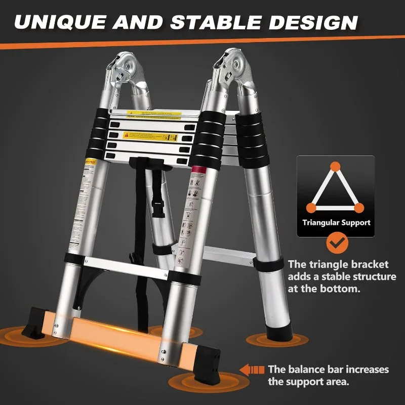 Telescoping Ladder A Frame, 12.5 Ft Compact Extension Ladder, Portable Telescopic RV Ladder ,330 lb Capacity - Image 6