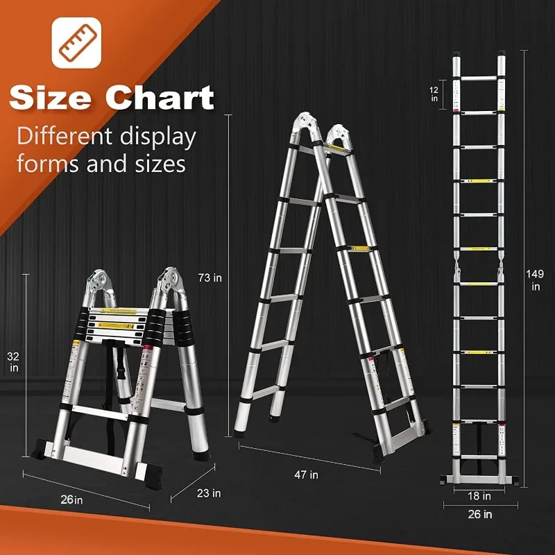 Telescoping Ladder A Frame, 12.5 Ft Compact Extension Ladder, Portable Telescopic RV Ladder ,330 lb Capacity - Image 2