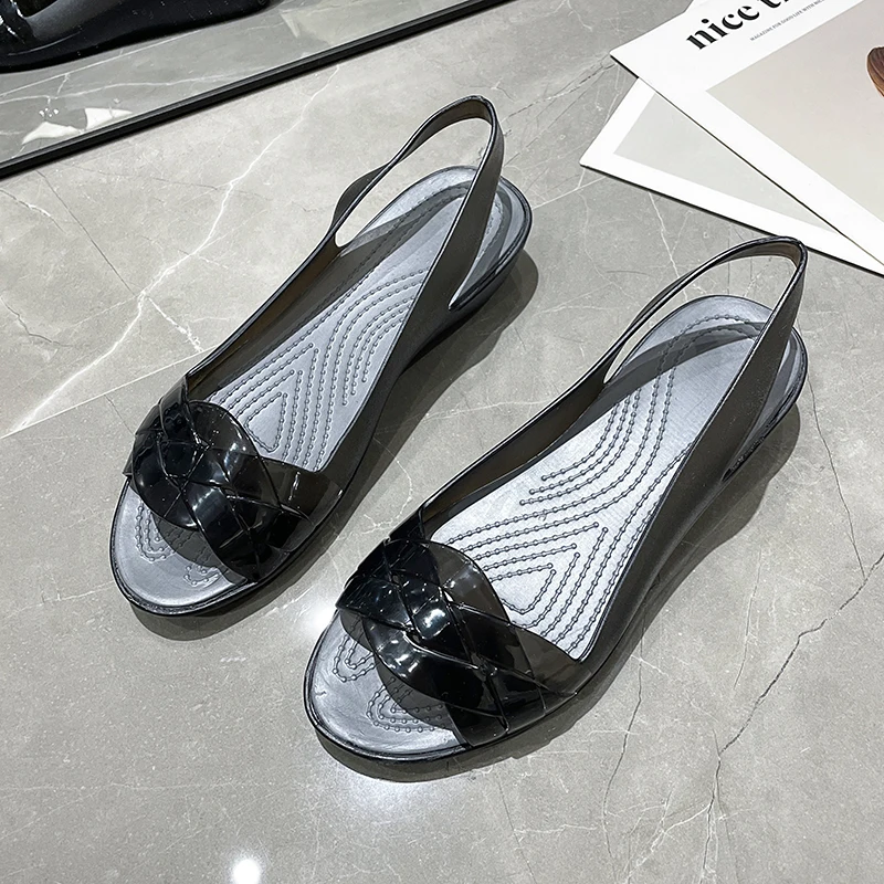 Women's Sandals 2024 Jelly Peep Toe Female Flat Beach Shoes Slip on Slides Casual Ladies Summer Anti-slip Sandals Footwear - Image 5