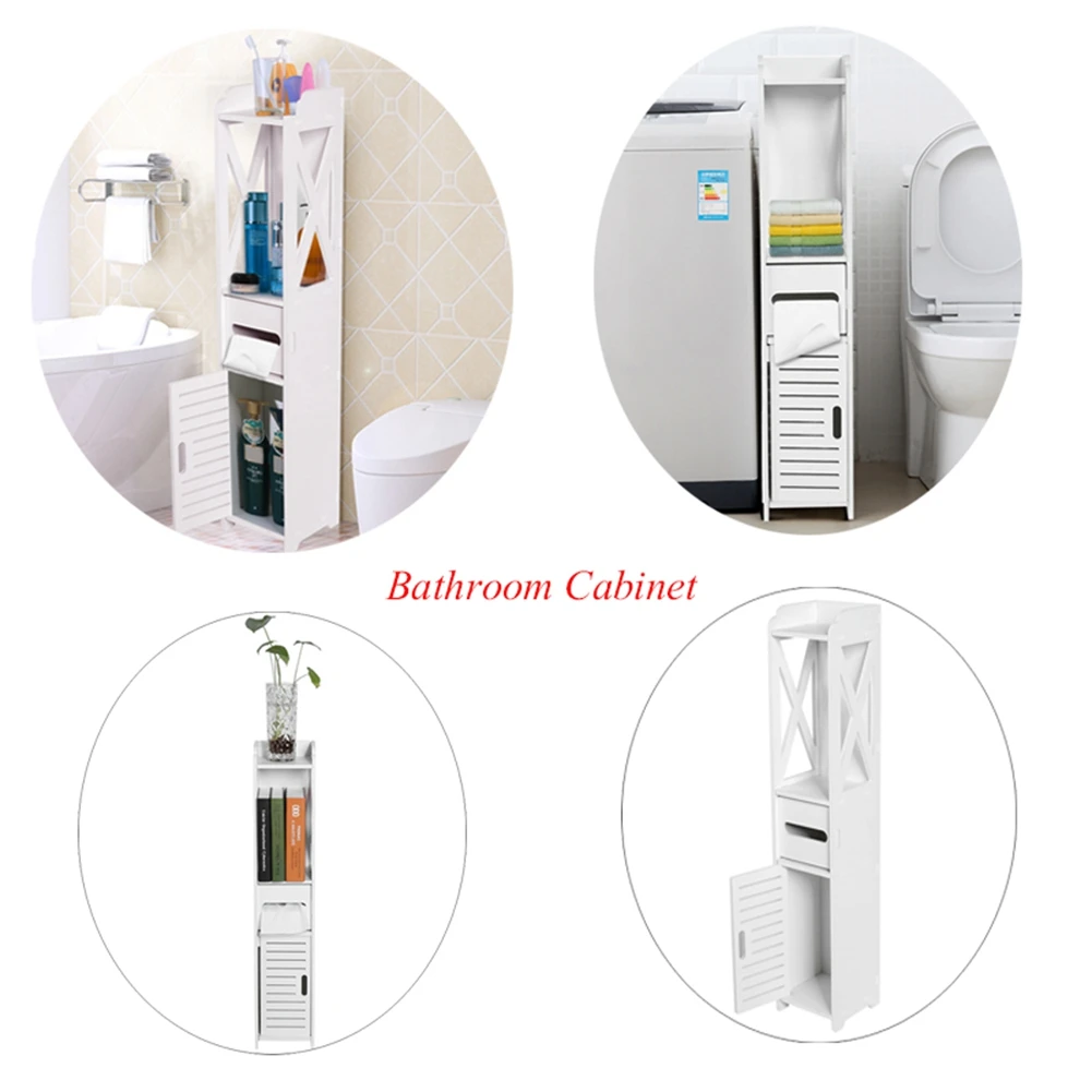 Bathroom Cabinet Bathroom Cupboard 80x15.5x15CM Bathroom Toilet Furniture Cabinet White Wood Cupboard Shelf Tissue Storage Rack - Image 3