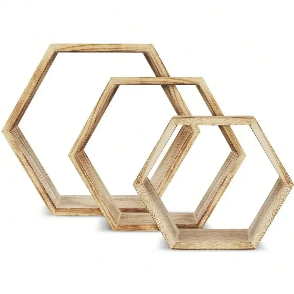 3pcs Shelves Wall Floating Hexagon Plant Shelves Home Decor Shelf for Bedroom - Image 3