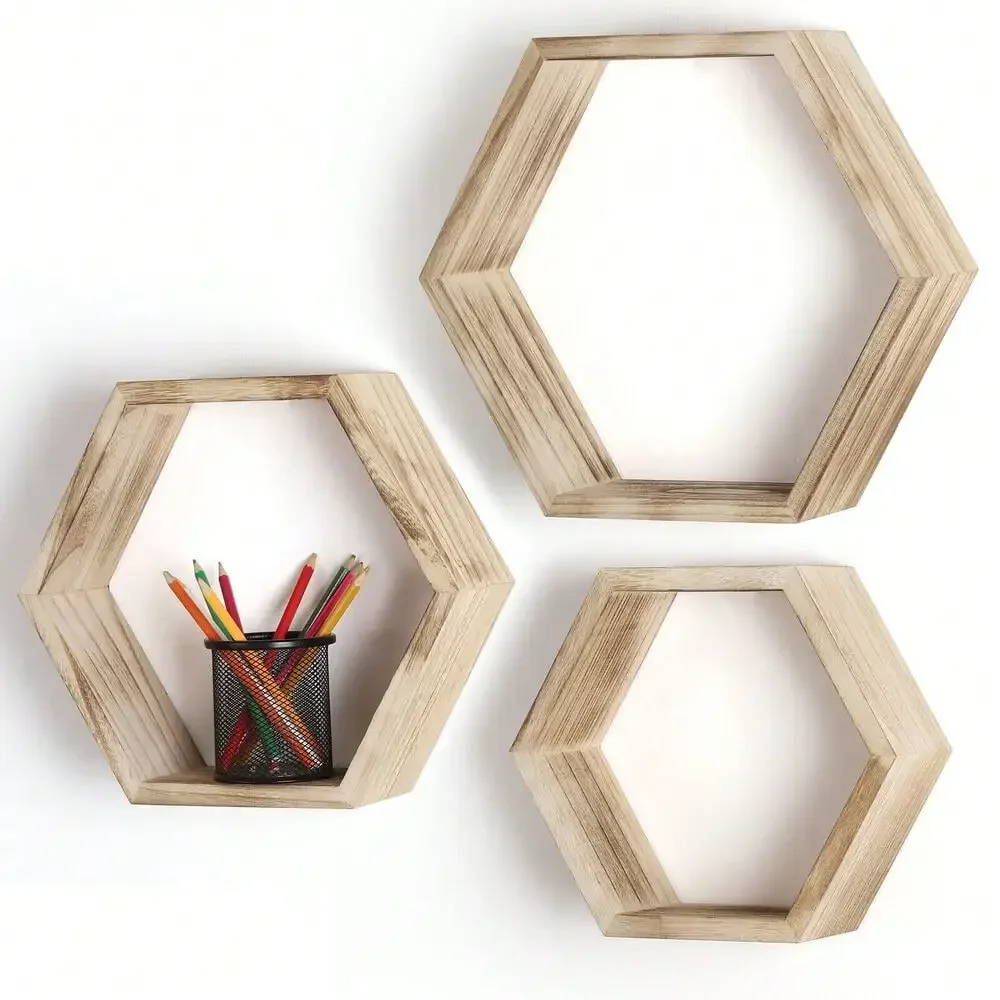 3pcs Shelves Wall Floating Hexagon Plant Shelves Home Decor Shelf for Bedroom - Image 4