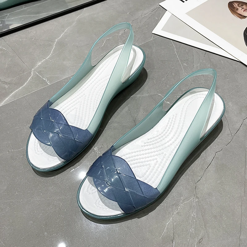 Women's Sandals 2024 Jelly Peep Toe Female Flat Beach Shoes Slip on Slides Casual Ladies Summer Anti-slip Sandals Footwear - Image 4