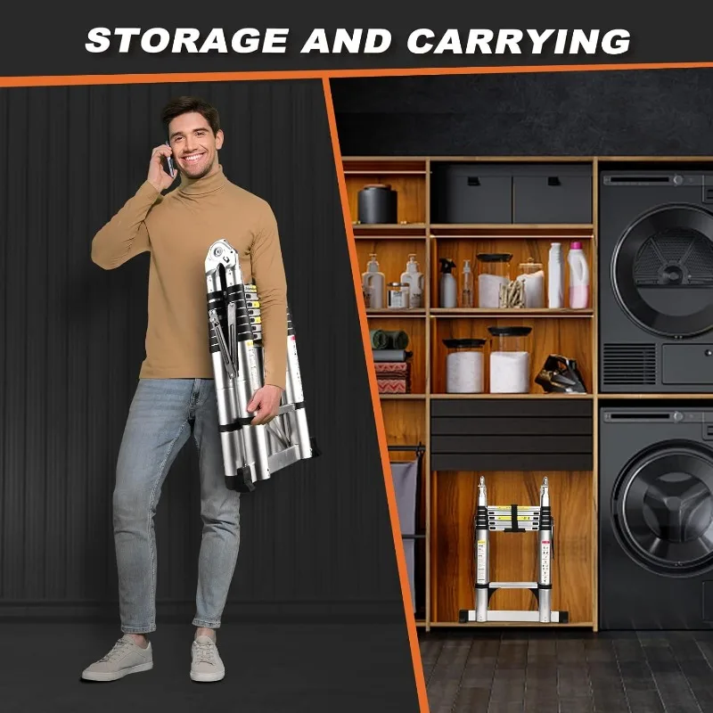 Telescoping Ladder A Frame, 12.5 Ft Compact Extension Ladder, Portable Telescopic RV Ladder ,330 lb Capacity - Image 3