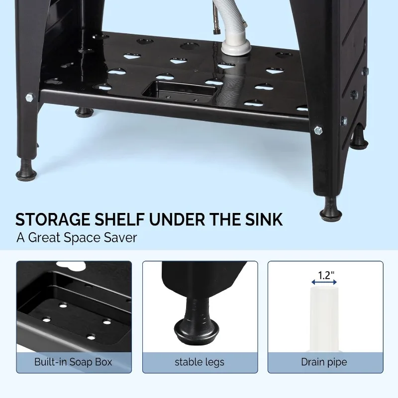 Spacious White Utility Sink Laundry Tub for Laundry Room, Garage Washing Station, Slop Sink, Freestanding Sink ,Black - Image 5