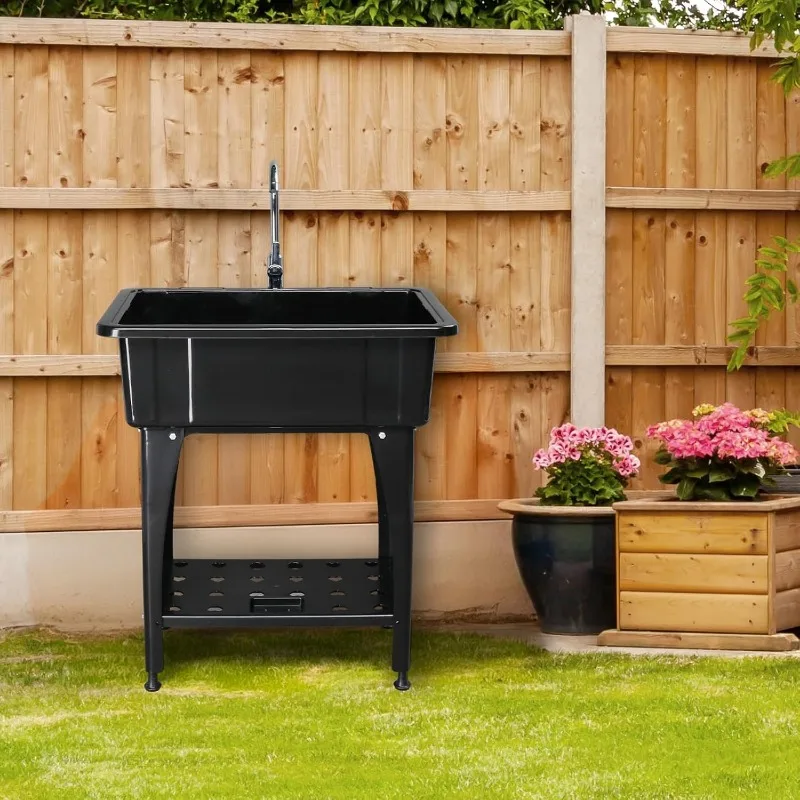 Spacious White Utility Sink Laundry Tub for Laundry Room, Garage Washing Station, Slop Sink, Freestanding Sink ,Black - Image 6