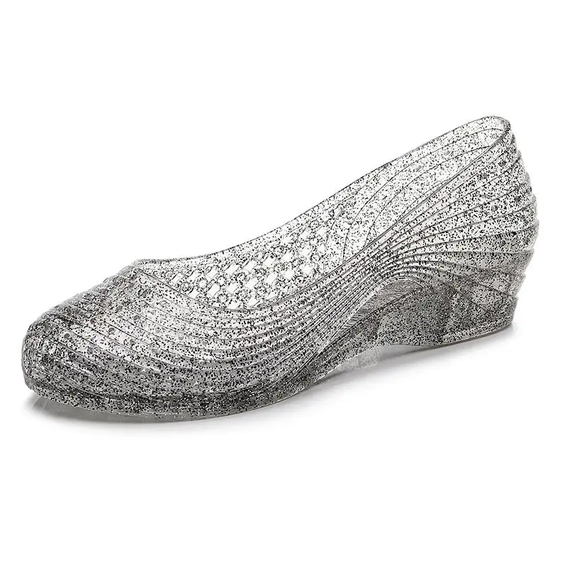 90s jelly sandals women's summer clear wedged shoes ladies slip on low heel sandals woman shallow transparent shoes mom sandals - Image 4