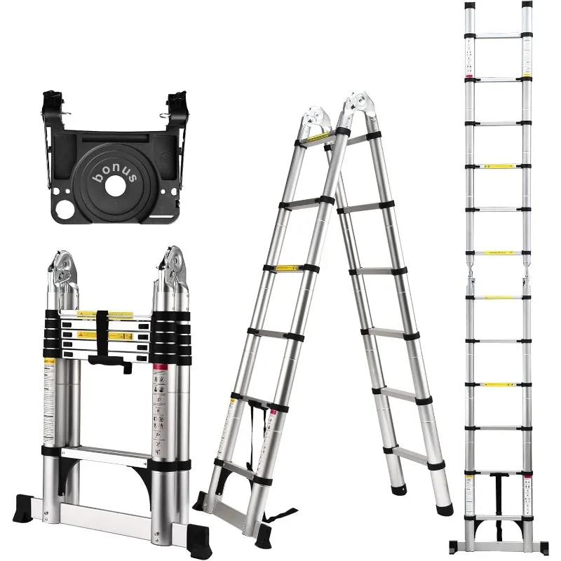 Telescoping Ladder A Frame, 12.5 Ft Compact Extension Ladder, Portable Telescopic RV Ladder ,330 lb Capacity